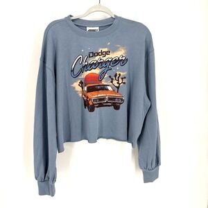 Dodge Charger Graphic Sweatshirt Womens XL Blue Cropped Casual